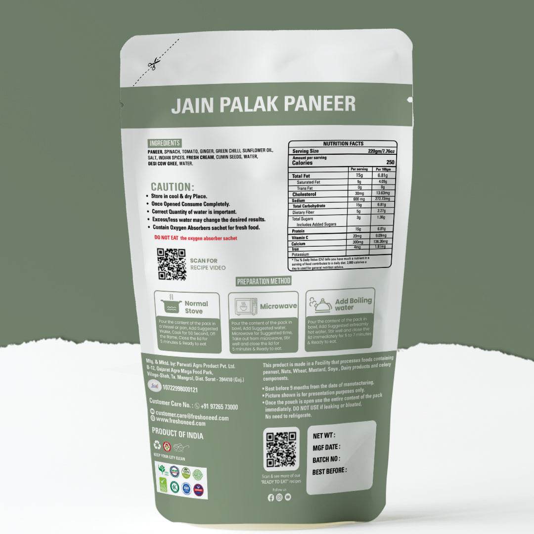 Jain Palak Paneer - Freshoneed